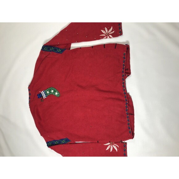 Hampshire Studio Vintage Red Embroidered Christmas Sweater Cardigan Size L - Picture 7 of 11